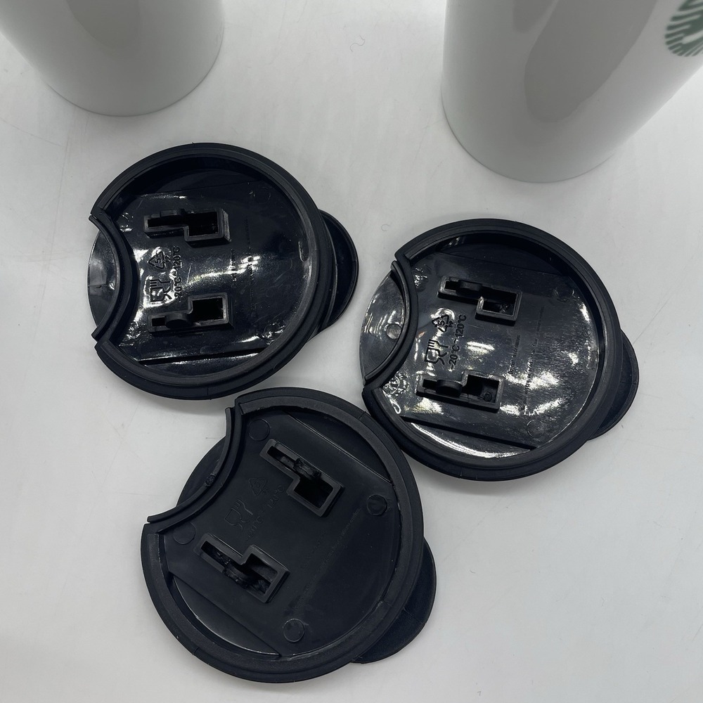 Set of 3 Starbucks Mermaid Tumbler Ceramic Travel Coffee Mug White 10 oz w/ Lids - Picture 6 of 9